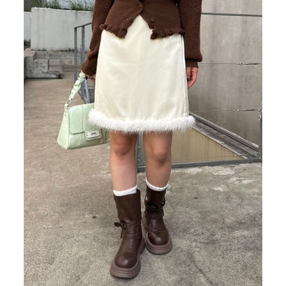 【Ciaopanic】裾ファーサテンミドルスカート （brown）｜詳細画像