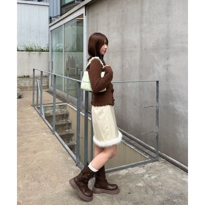 【Ciaopanic】裾ファーサテンミドルスカート （brown）｜詳細画像