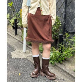【Ciaopanic】裾ファーサテンミドルスカート （brown）