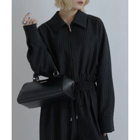 【Lui's】ストライプジップシャツブルゾン （black）