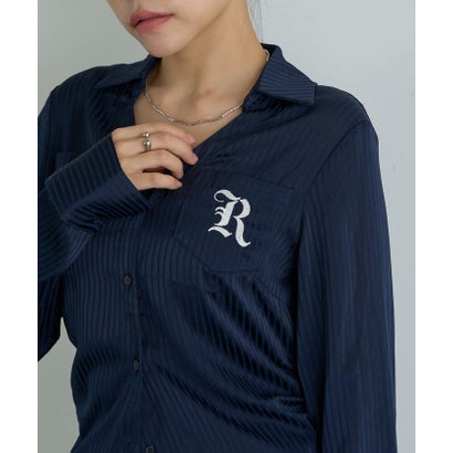 【Ray Cassin】サテン胸刺繡ポケットシャツ （navy）｜詳細画像