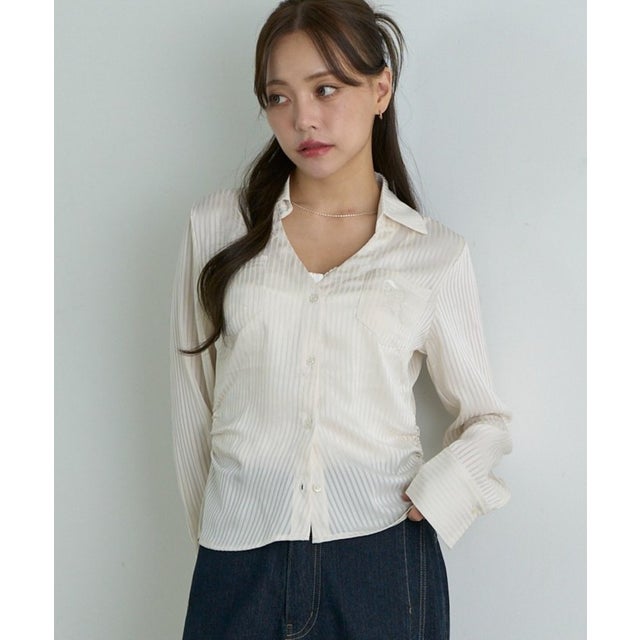 【Ray Cassin】サテン胸刺繡ポケットシャツ （ivory）