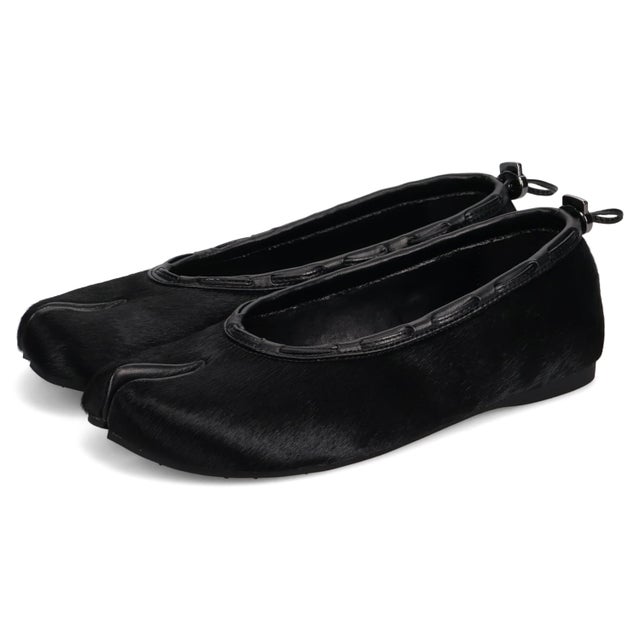 フラットシューズ 足袋 パンプス スリッポン レディース 歩きやすい ぺたんこ 軽量 CALF STRING FLAT ブラック ブラウン 黒 25005 （カーフヘアーブラック）