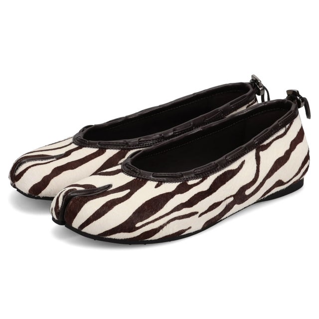 フラットシューズ 足袋 パンプス スリッポン レディース 歩きやすい ぺたんこ 軽量 CALF STRING FLAT ブラック ブラウン 黒 25005 （モカゼブラ）