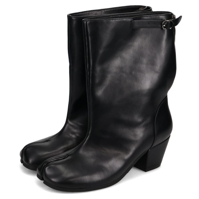 ブーツ ミドルブーツ 足袋ブーツ レディース ローヒール ワイド WIDE BUCKLE TABI BOOTS ブラック ベージュ 黒 25002 （ブラック）