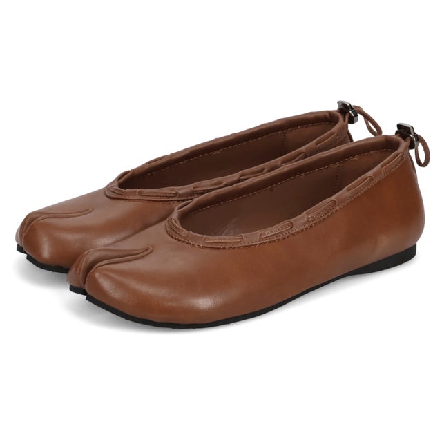 フラットシューズ 足袋 パンプス スリッポン レディース 歩きやすい ぺたんこ 軽量 LEATHER STRING FLAT ブラック ブラウン 黒 25001 （ブラウン）