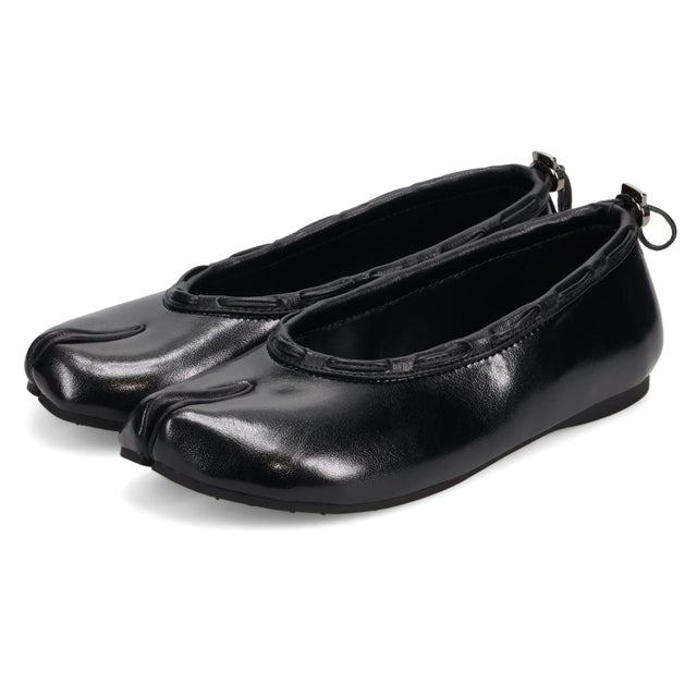 フラットシューズ 足袋 パンプス スリッポン レディース 歩きやすい ぺたんこ 軽量 LEATHER STRING FLAT ブラック ブラウン 黒 25001 （ブラック）