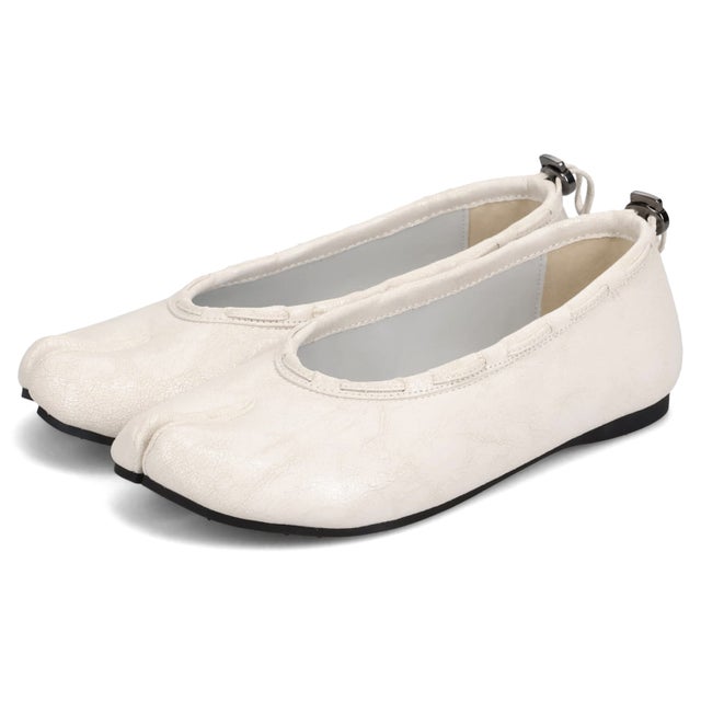 フラットシューズ 足袋 パンプス スリッポン レディース 歩きやすい ぺたんこ 軽量 LEATHER STRING FLAT ブラック ホワイト 黒 白 25001 （ヴィンテージホワイト）