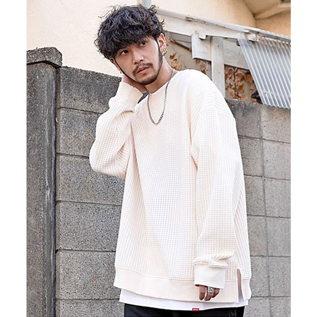 キャバリア CavariA CavariA クルーネック長袖ワッフルビッグニット 
