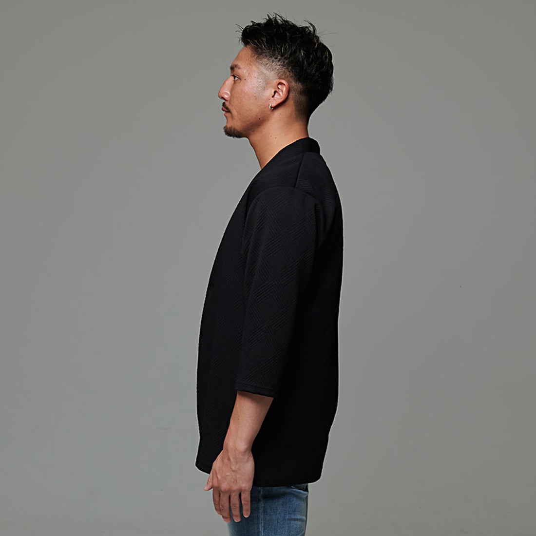 キャバリア CavariA CavariA ふくれ幾何学ノーカラー7分カーディガン 