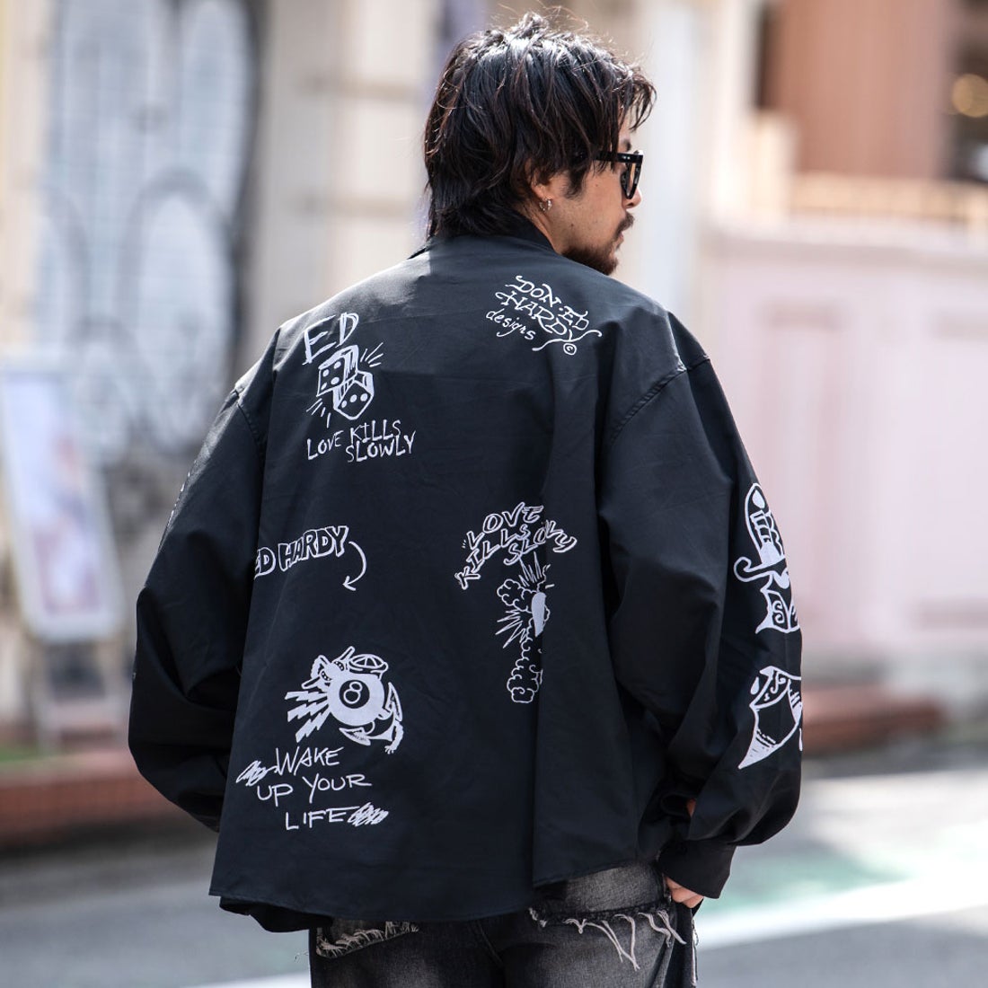 シルバーバレットセレクト SB Select ED HARDY プリント長袖シャツ