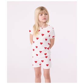 プチバトー PETIT BATEAU ハートプリント半袖パジャマ （オフホワイト
