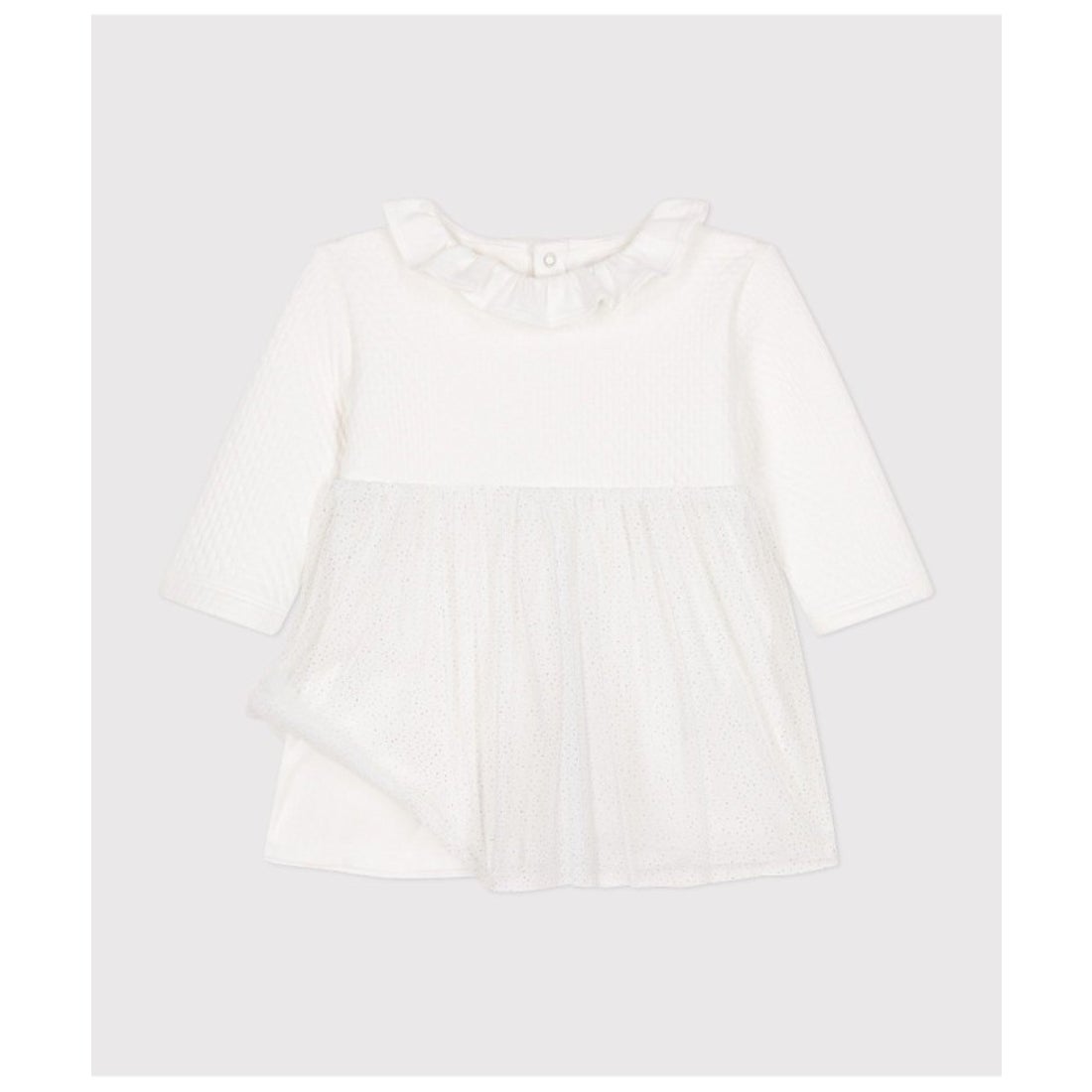 プチバトー PETIT BATEAU 長袖チュールワンピース （オフホワイト 