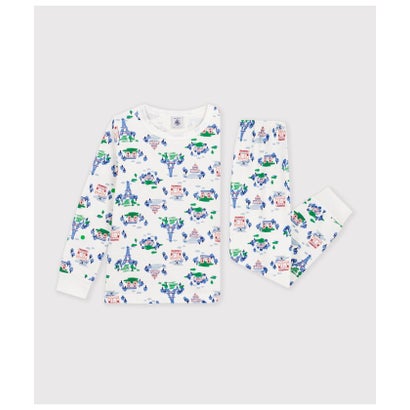 プチバトー PETIT BATEAU プリント長袖パジャマ （オフホワイト/マルチカラー）｜詳細画像