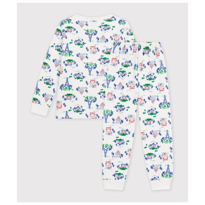 プチバトー PETIT BATEAU プリント長袖パジャマ （オフホワイト/マルチカラー）｜詳細画像