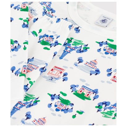 プチバトー PETIT BATEAU プリント長袖パジャマ （オフホワイト/マルチカラー）｜詳細画像