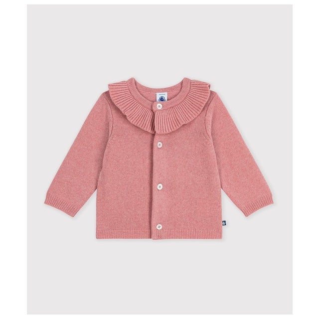 フリル衿ニットカーディガン （ピンク）