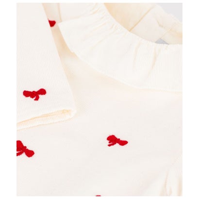 リボン刺繍長袖ブラウス （オフホワイト/レッド）｜詳細画像