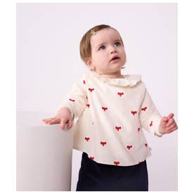 リボン刺繍長袖ブラウス （オフホワイト/レッド）