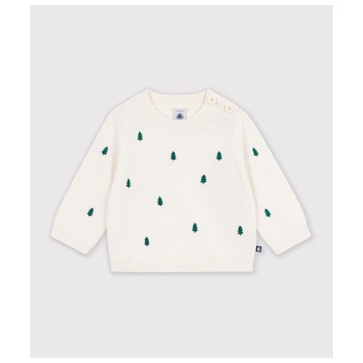 刺繍入りニットプルオーバー （オフホワイト/グリーン）｜詳細画像