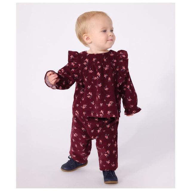 プリントコーデュロイ長袖ブラウス （レッド/マルチカラー）