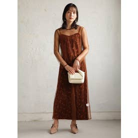 チュールレイヤードベロアフラワーワンピース （テラコッタ）