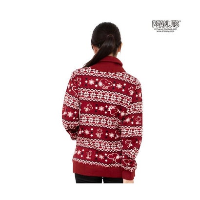 スヌーピー 雪柄  ニット カーディガン ダッフルボタン ポケット付き S M L （ネイビー）｜詳細画像