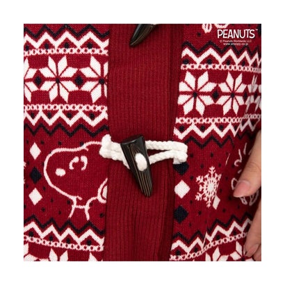 スヌーピー 雪柄  ニット カーディガン ダッフルボタン ポケット付き S M L （ネイビー）｜詳細画像