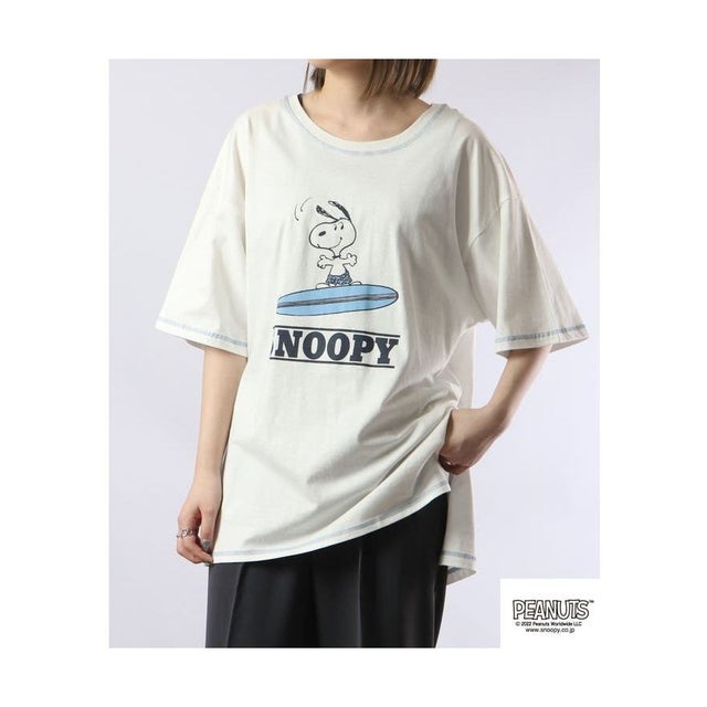 スヌーピー Tシャツ 半袖 サーフ 夏 プリント SNOOPY （オフホワイト）