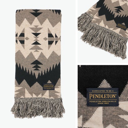 ペンドルトン PENDLETON マフラー メンズ レディース ブランド 秋冬 秋 冬 防寒 暖かい おしゃれ かわいい カジュアル 幾何学模様 フリンジ ニット SONORA KNIT MUFFLER PDT-000-263037 （ブラック）｜詳細画像