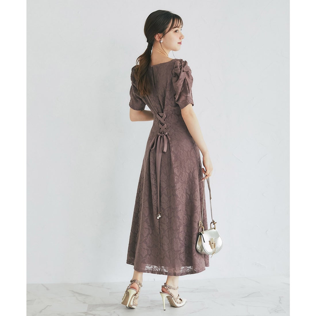 トッコクローゼット tocco closet バックレースアップフラワーレース 