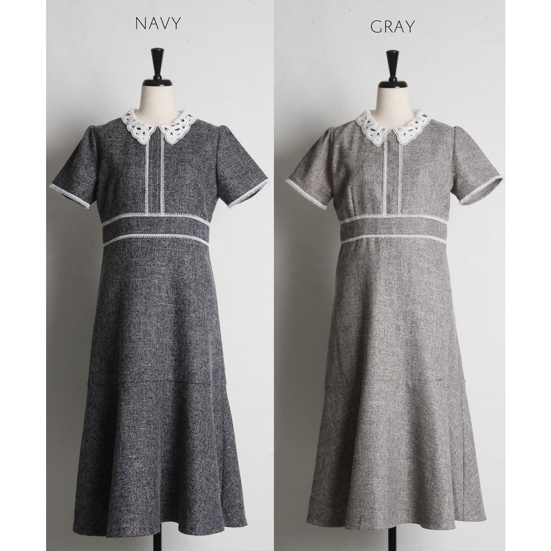 トッコクローゼット tocco closet 2WAYレース襟付き配色サマーツイード