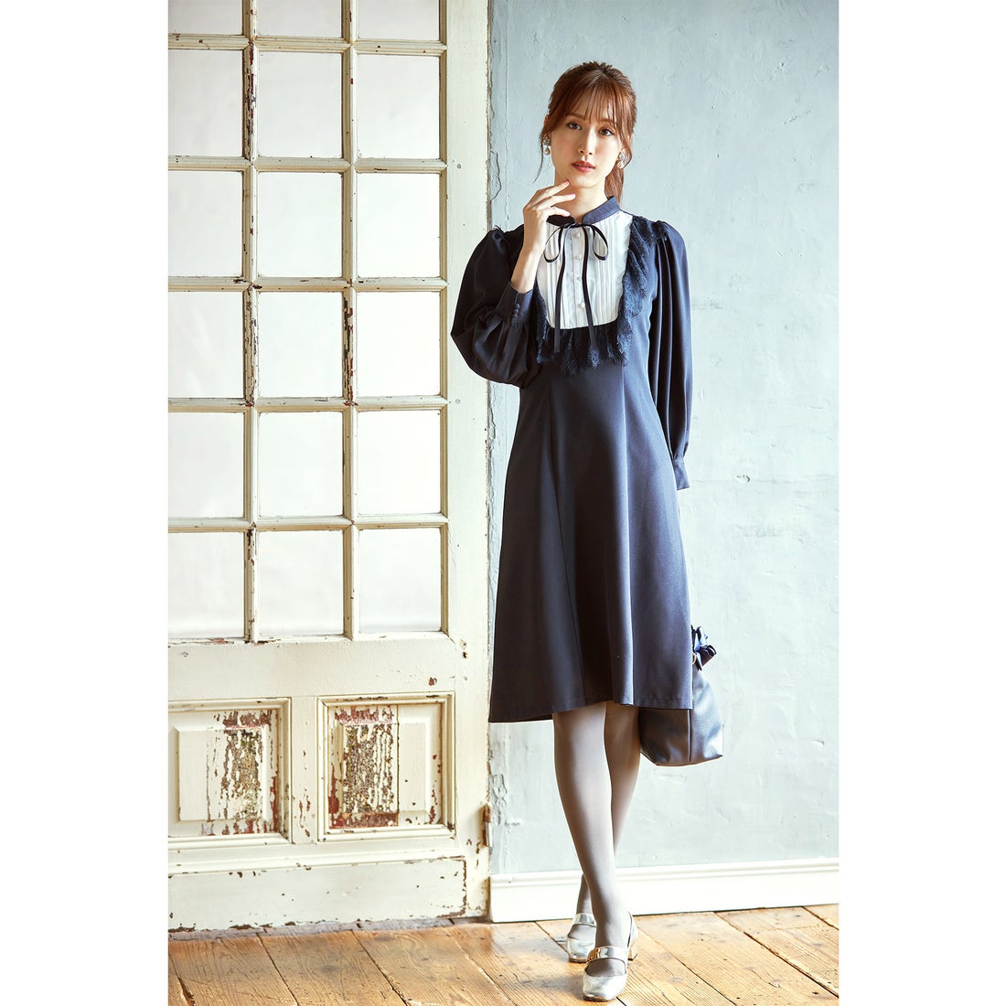 トッコクローゼット tocco closet リボン付きレース装飾ヨーク切り替え