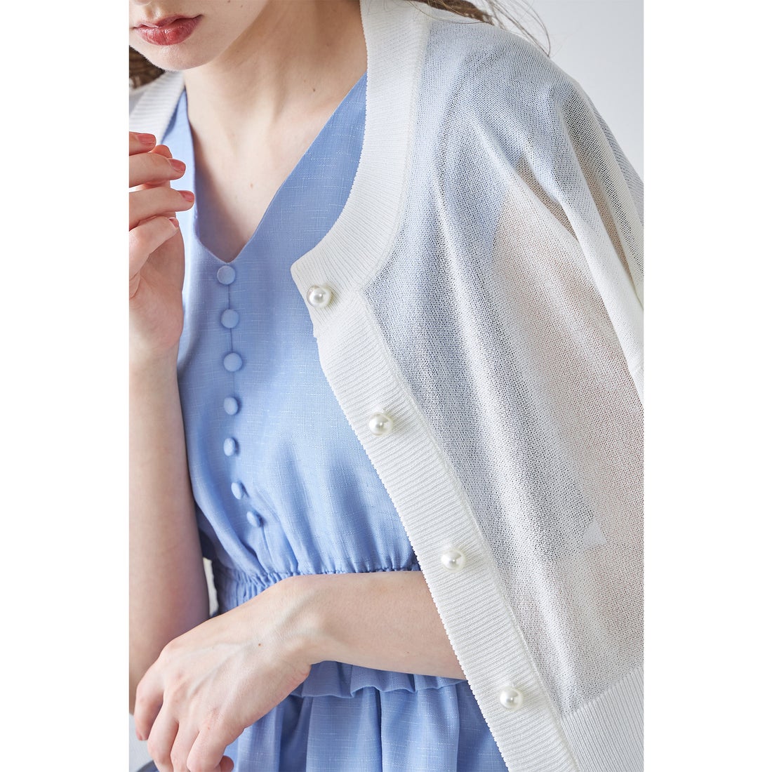 トッコクローゼット tocco closet パール釦シアーラメニット