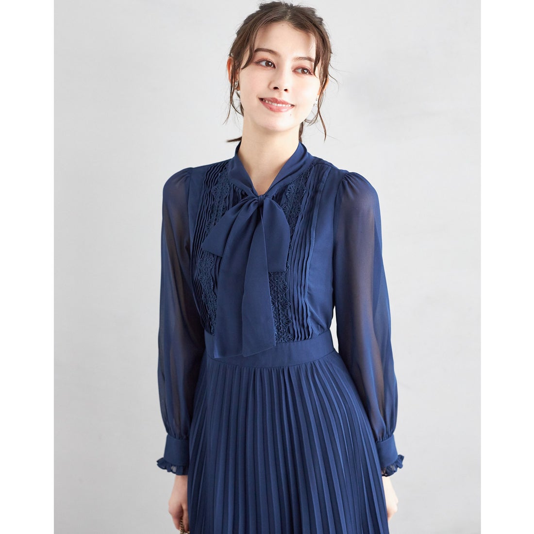 トッコクローゼット tocco closet ラインレース×ピンタックボウタイ 