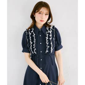 tocco closet フリル＆リボン付きバックレースアップデニムシャツ 