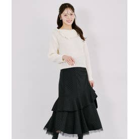 ラッフルフリルヘムレースドット柄スカート