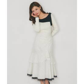 ラッフルフリルヘムレースドット柄スカート