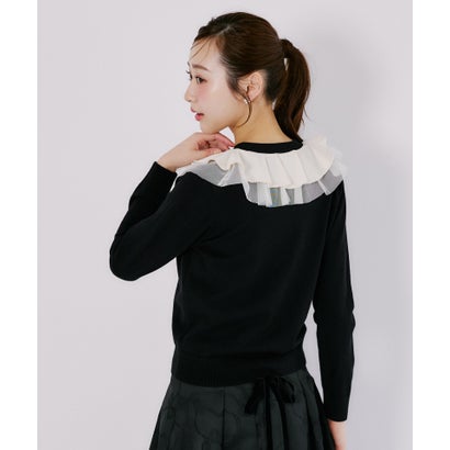 トッコクローゼット tocco closet パール釦ラッフルフリル配色ニットカーディガン｜詳細画像