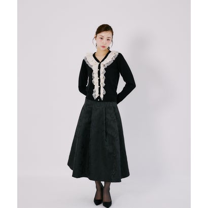 トッコクローゼット tocco closet パール釦ラッフルフリル配色ニットカーディガン｜詳細画像