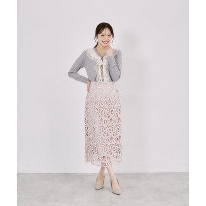 トッコクローゼット tocco closet パール釦ラッフルフリル配色ニットカーディガン｜詳細画像