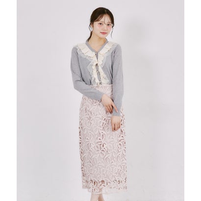 トッコクローゼット tocco closet パール釦ラッフルフリル配色ニットカーディガン｜詳細画像