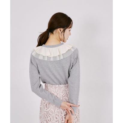 トッコクローゼット tocco closet パール釦ラッフルフリル配色ニットカーディガン｜詳細画像