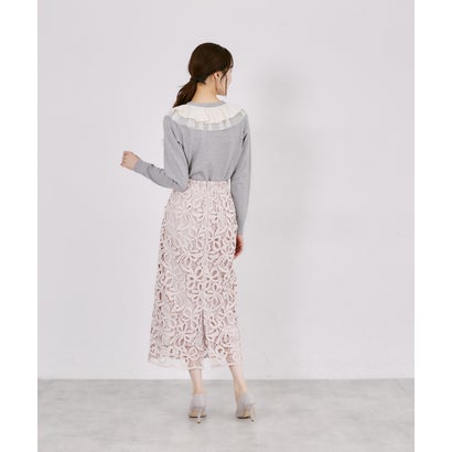 トッコクローゼット tocco closet パール釦ラッフルフリル配色ニットカーディガン｜詳細画像
