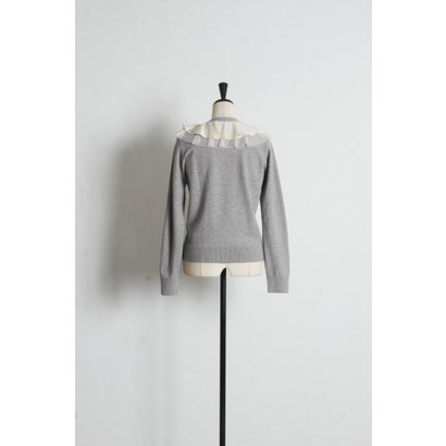 トッコクローゼット tocco closet パール釦ラッフルフリル配色ニットカーディガン｜詳細画像