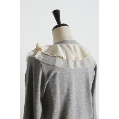トッコクローゼット tocco closet パール釦ラッフルフリル配色ニットカーディガン｜詳細画像