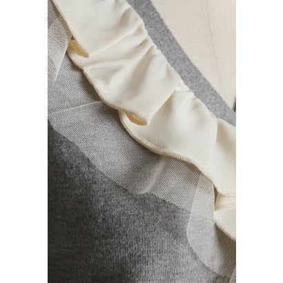 トッコクローゼット tocco closet パール釦ラッフルフリル配色ニットカーディガン｜詳細画像