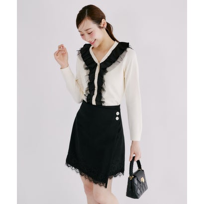 トッコクローゼット tocco closet パール釦ラッフルフリル配色ニットカーディガン｜詳細画像
