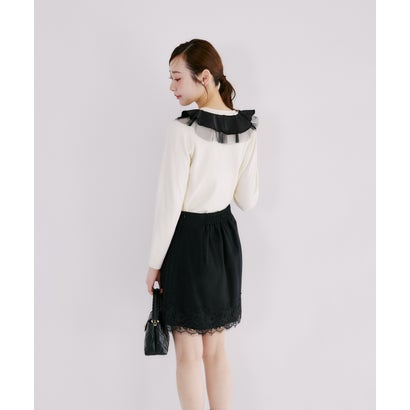 トッコクローゼット tocco closet パール釦ラッフルフリル配色ニットカーディガン｜詳細画像