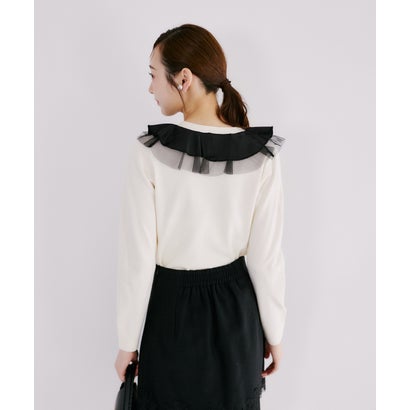 トッコクローゼット tocco closet パール釦ラッフルフリル配色ニットカーディガン｜詳細画像